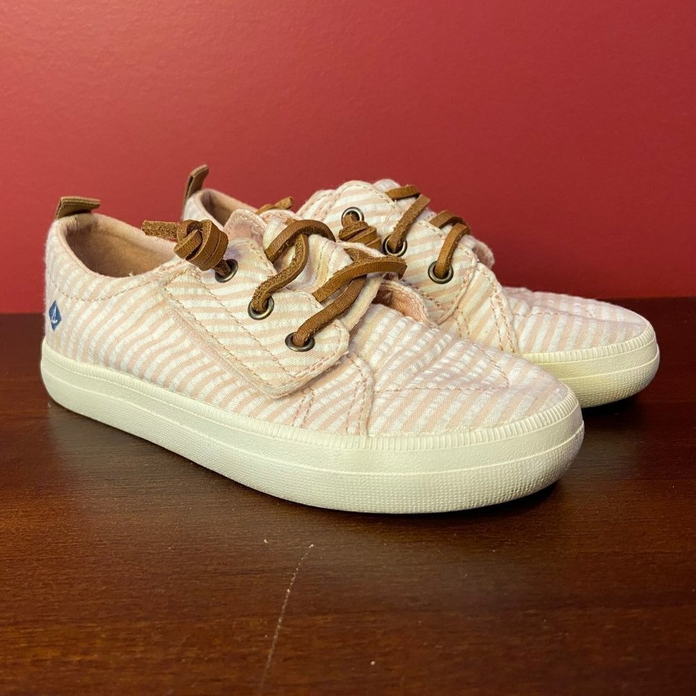Sperry Girl's Crest Vibe Jr Pink Striped Sneakers - Kids Size 8M